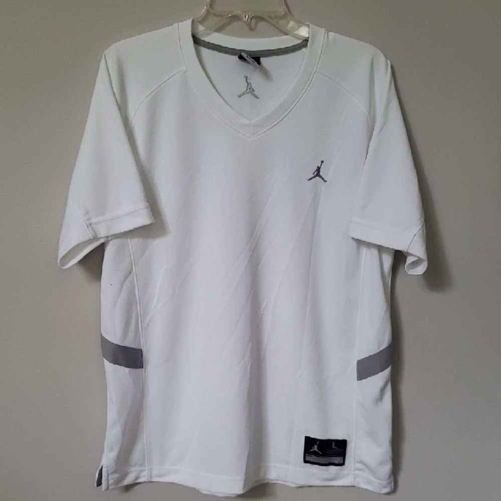 Jordan Jumpman Shirt Dri-fit Men's L White Prime Fly Shooting V Neck Performance